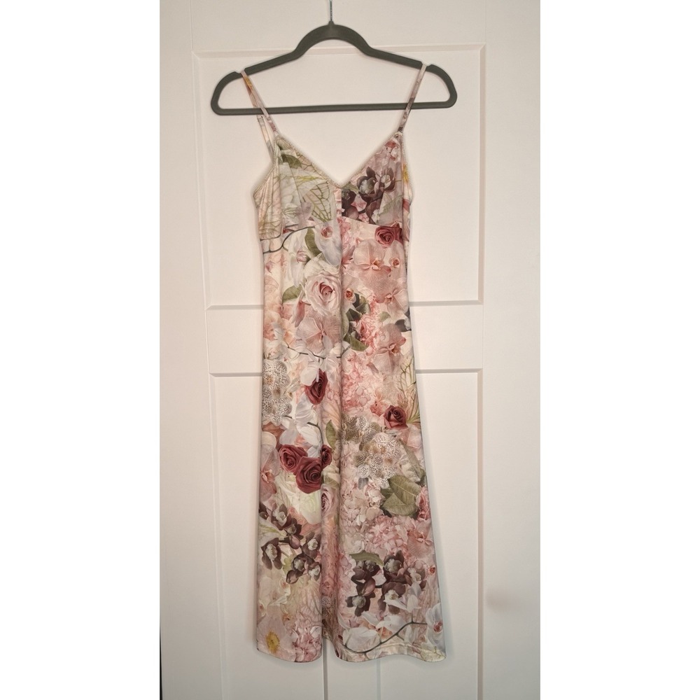 Zimmermann Floral Midi Satin Slip Dress Size 0 Pink Rose Fairy Whimsical NWOT